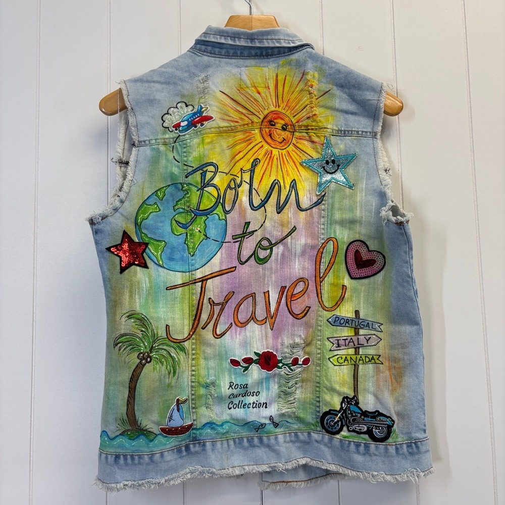 Contatho Streetlife Y2K Handpainted Denim Vest Women Festival Travel Wanderlust